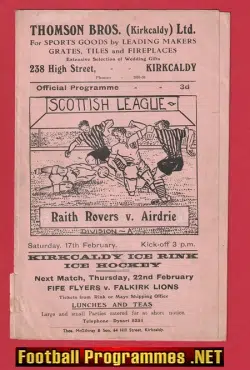 Raith Rovers v Airdrieonians Aidrie 1951 - Scottish Programmes