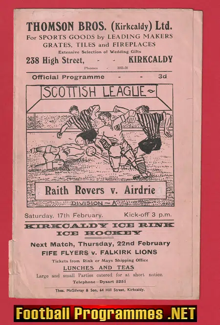 Raith Rovers v Airdrieonians Aidrie 1951 - Scottish Programmes