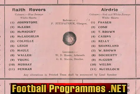 Raith Rovers v Airdrieonians Aidrie 1951 - Scottish Programmes