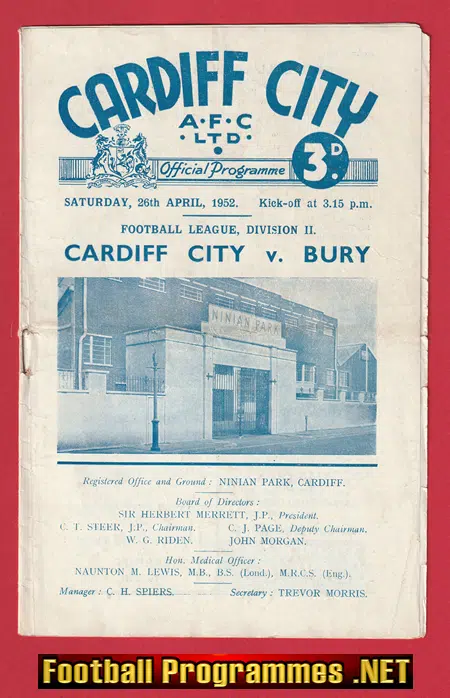 Cardiff City v Bury 1952