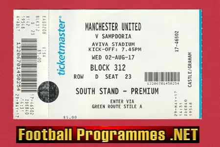 Sampdoria v Manchester United 2017 - Football Ticket in Ireland