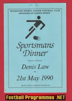 Wilmslow Sportsmans Dinner 1990 - SIGNED Denis Law - Man Utd