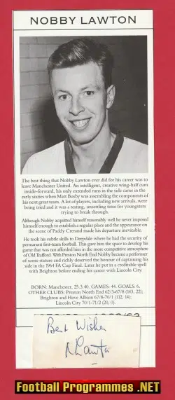 Manchester United Nobby Lawton Autograph SIGNED Picture 1960s