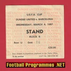 Dundee United v Barcelona 1987 - Football Ticket