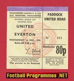 Manchester United v Everton 1976 - Cup Quarter Final Ticket