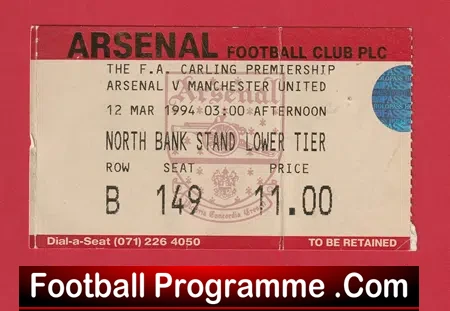 Arsenal v Manchester United 1994 – Football Ticket