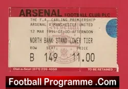 Arsenal v Manchester United 1994 – Football Ticket