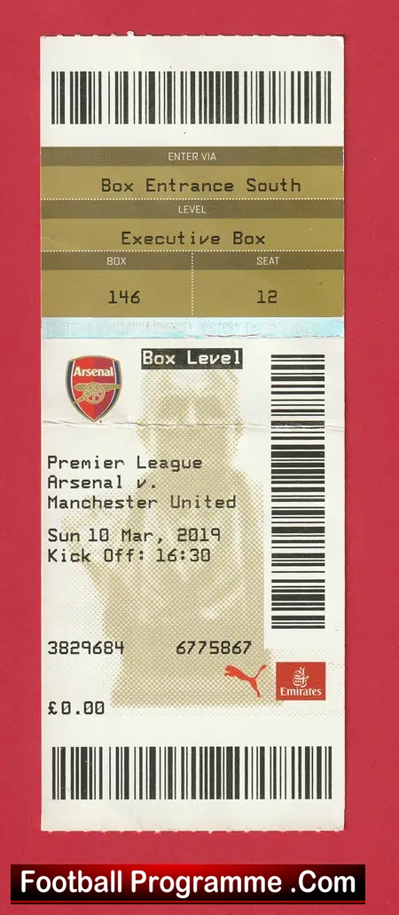 Arsenal v Manchester United 2019 – Match Ticket