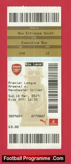 Arsenal v Manchester United 2019 – Match Ticket