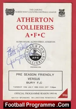 Atherton Collieries v Bury 1993 - Signed Autographed - football programme
