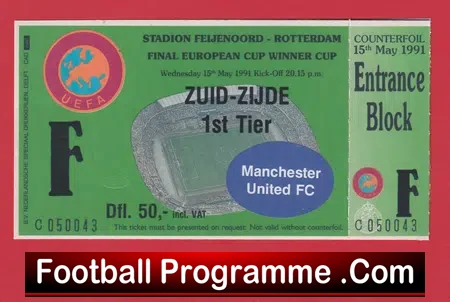 Barcelona v Manchester United 1991 European Cup Winners Cup Ticket