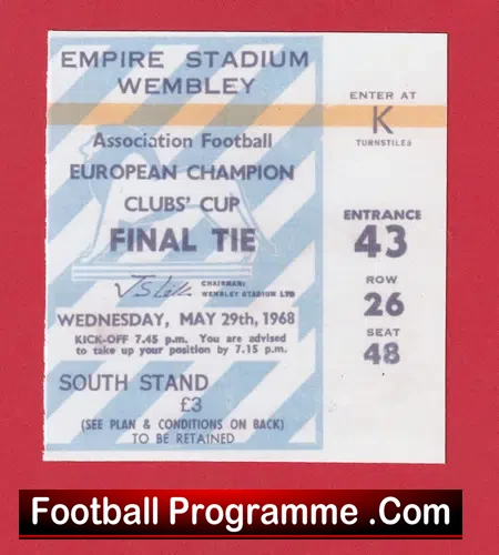 Benfica v Manchester United 1968 – European Cup Final Ticket Rep