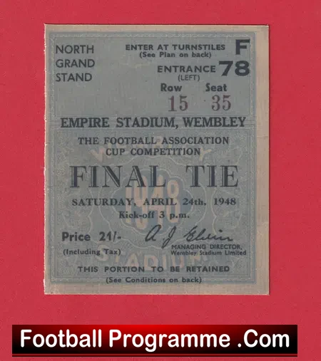 Blackpool v Manchester United 1948 – FA Cup Final Ticket Reprint