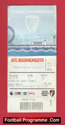 Bournemouth v Manchester United 2018 – Match Ticket
