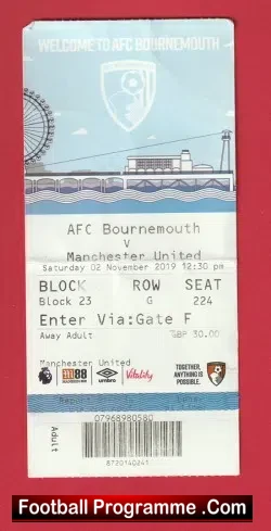 Bournemouth v Manchester United 2019 – Football Match Ticket