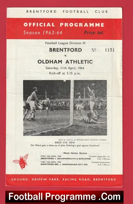 Brentford v Oldham Athletic 1964 - Multi Autographed SIGNED