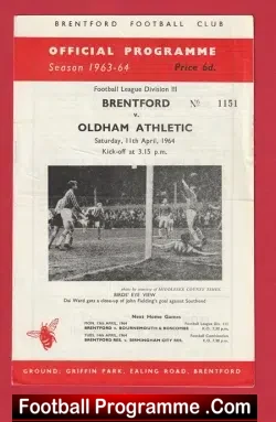 Brentford v Oldham Athletic 1964 - Multi Autographed SIGNED - football programme