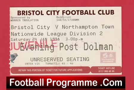 Bristol City v Northampton Town 1998 – Football Match Ticket