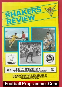 Bury v Manchester City 1985 - at Old Trafford Man Utd - football programme