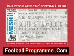 Charlton Athletic v Manchester United 1999 Treble Season Ticket