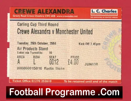 Crewe Alexandra v Manchester United 2004 – Match Ticket