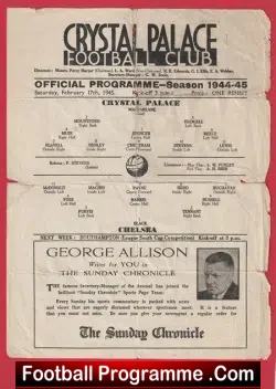 Crystal Palace v Chelsea 1945 - War Time Single Sheet Programme - football programme