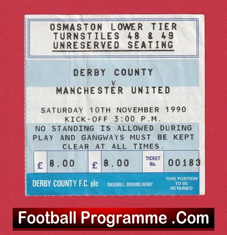 Derby County v Manchester United 1990 – Match Ticket