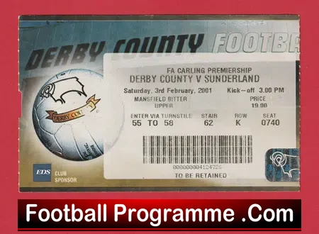 Derby County v Sunderland 2001 – Football Match Ticket