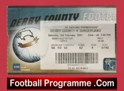 Derby County v Sunderland 2001 – Football Match Ticket