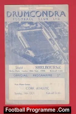 Drumcondra v Shelbourne 1956 - Autographed SIGNED Ireland - football programme