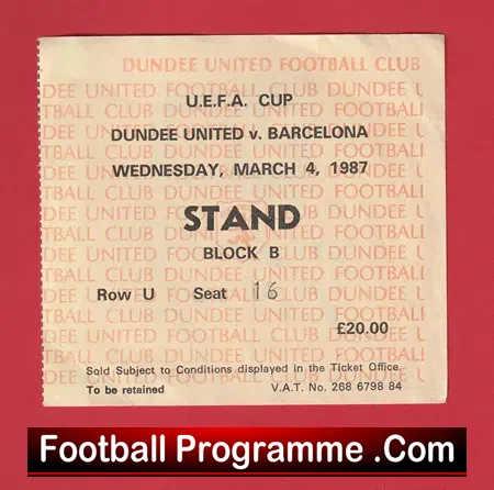 Dundee United v Barcelona 1987 – Football Ticket