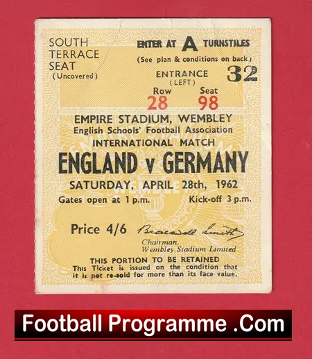 England v Germany 1962 – Football Ticket