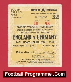 England v Germany 1962 – Football Ticket