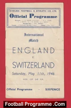 England v Switzerland 1946 – at Chelsea – Official Programme