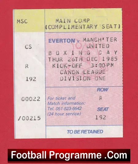 Everton v Manchester United 1985 – Football Ticket