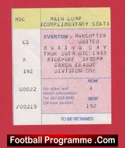 Everton v Manchester United 1985 – Football Ticket