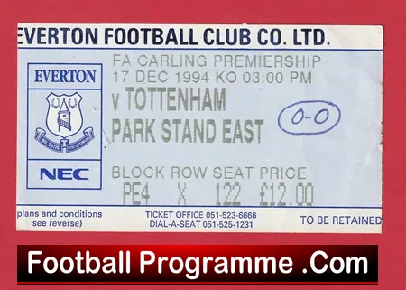 Everton v Manchester United 1994 – Match Ticket