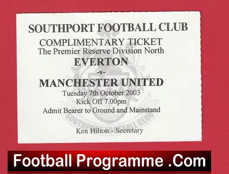 Everton v Manchester United 2003 – Ticket Reserves at Southport