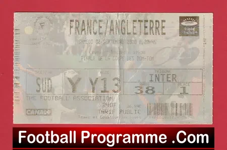 France v England 2000 – Football Ticket