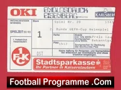 Kaiserslautern v Sheffield Wednesday 1992 – Match Ticket Germany