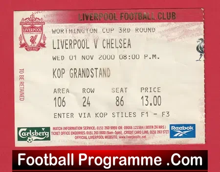 Liverpool v Chelsea 2000 – Football Match Ticket