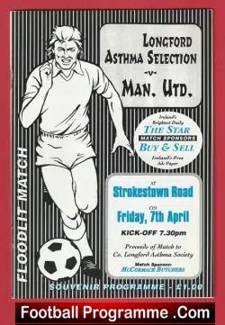 Longford Asthma v Manchester United 1995 - FriendlyMatch Ireland - football programme