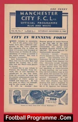 Manchester City v Bury 1945 – 1940s Old Football Programmes