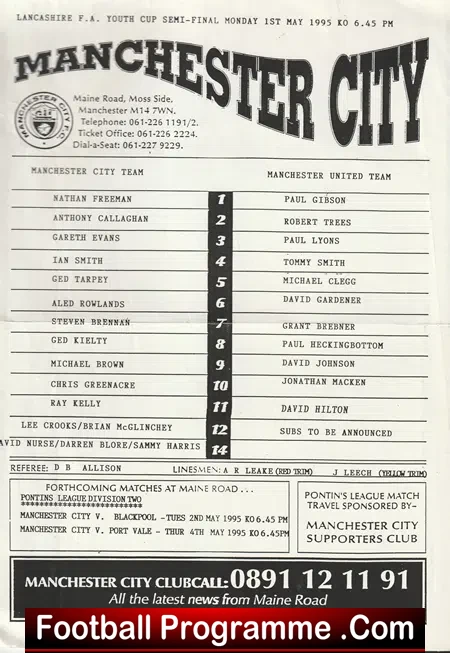 Manchester City v Manchester United 1995 - Youth Cup Semi Final