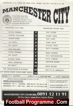 Manchester City v Manchester United 1995 - Youth Cup Semi Final - football programme