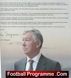 Manchester United Sir Alex Fereguson 25 Years Anniversay Dinner - football programme