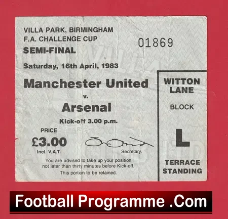 Manchester United v Arsenal 1983 - Semi Final Football Ticket