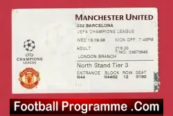 Manchester United v Barcelona 1998 - Treble Season Ticket - football memorabilia