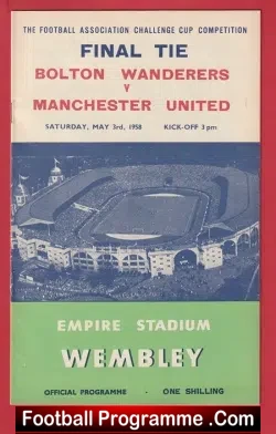 Manchester United v Bolton Wanderers 1958 - Final Reprint + Pics - football programme