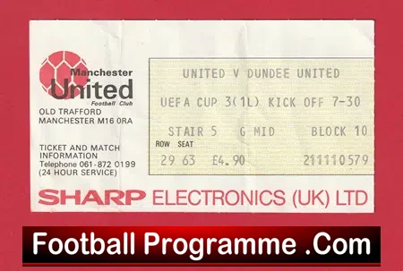 Manchester United v Dundee United 1984 - Football Ticket